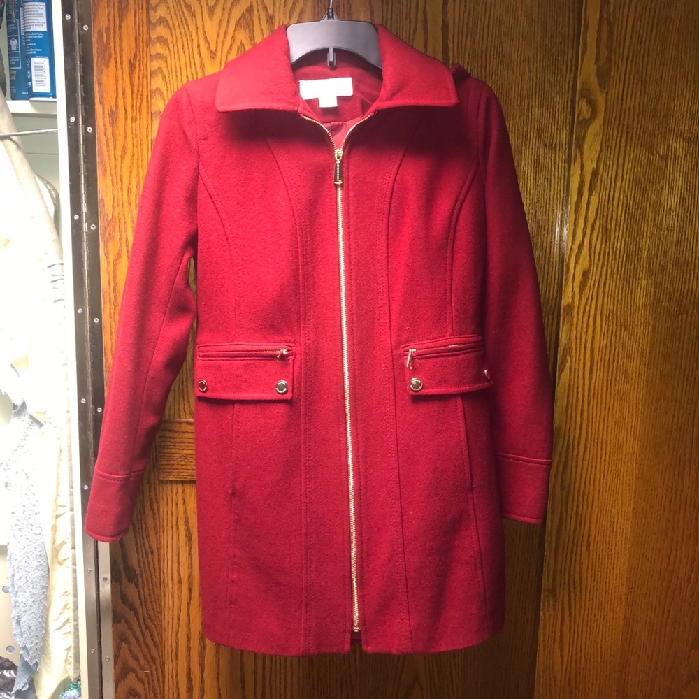 Michael Kors Red Gold Zipper Pea Coat Sz 2p